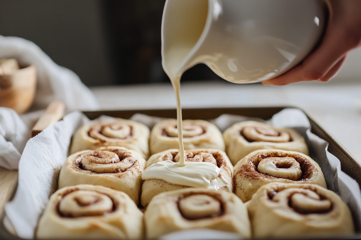 Why pour heavy cream over cinnamon rolls?